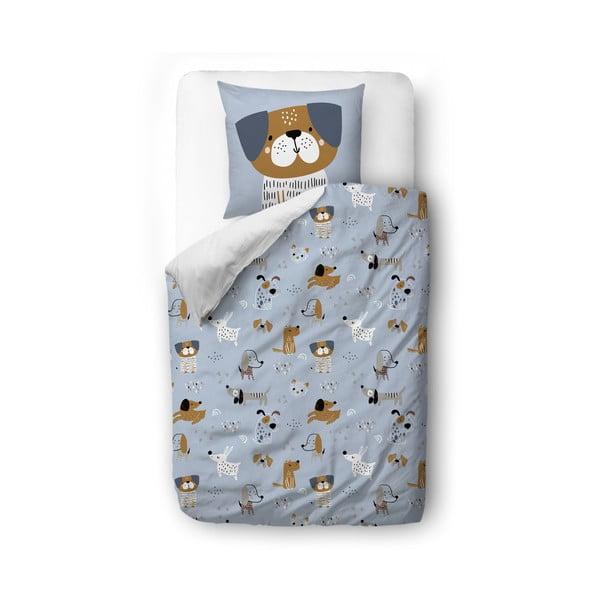 Син памучен сатен бебешко спално бельо , 100 x 130 cm Woof Woof - Butter Kings