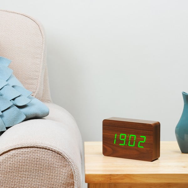 Tmavě hnědý budík se zeleným LED displejem Gingko Brick Click Clock-image-2