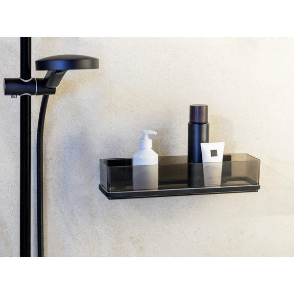 Черен самозалепващ пластмасов рафт за баня Quadro – Wenko-image-2