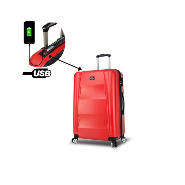 Червен пътнически куфар на колелца с USB порт My Valice COLORS LASSO Голям куфар - Myvalice-image-2