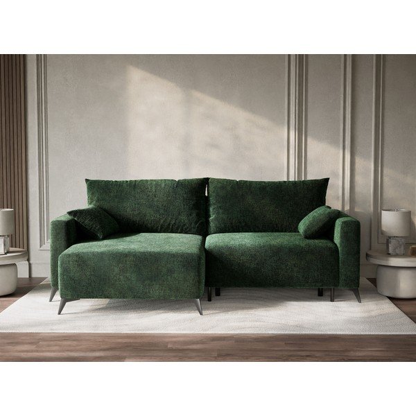 Тъмнозелен шенилов сгъваем/с място за съхранение ъглов диван (ляв ъгъл) Leon – Maison de Rêve-image-1