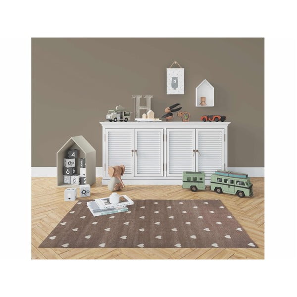 Кафяв килим със сърца Бежови точки, 133 x 190 cm - KICOTI-image-2