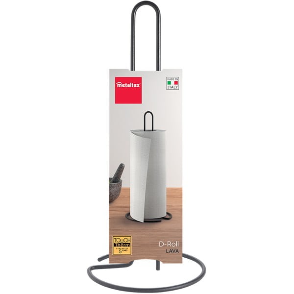 Матово черна стоманена стойка за кухненска хартия ø 14 cm Lava – Metaltex-image-2