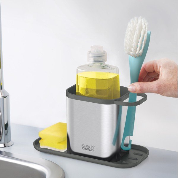 Метална стойка за перилни препарати в блестящо сребрист цвят Duo Steel – Joseph Joseph-image-2