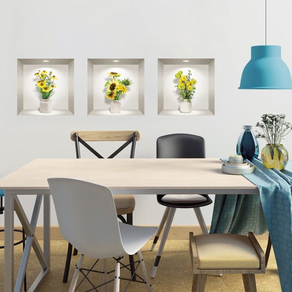 Комплект от 3 3D стикера за стена Жълти цветя - Ambiance-image-1