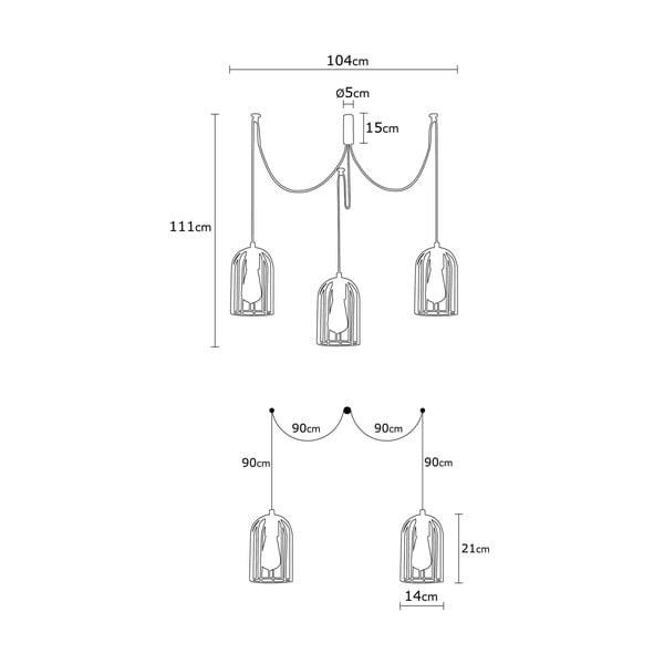 Черна висяща лампа за 3 крушки Pamukkale - Opviq lights-image-2