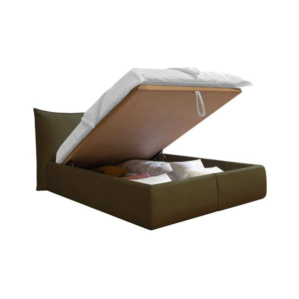 Тъмнозелено двойно легло 180x200 cm тапицирано с място за съхранение с включена подматрачна рамка Jade – Bobochic Paris-image-3