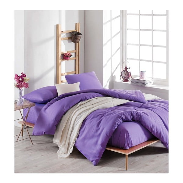 Комплект лилаво спално бельо с чаршаф за двойно легло Violette, 200 x 220 cm - Mijolnir