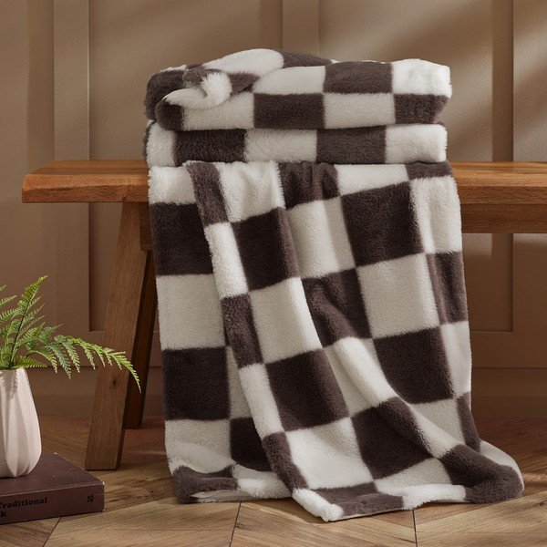 Бяло/тъмнокафяво одеяло 130x170 cm Cosy Soft Checkerboard – Catherine Lansfield-image-2