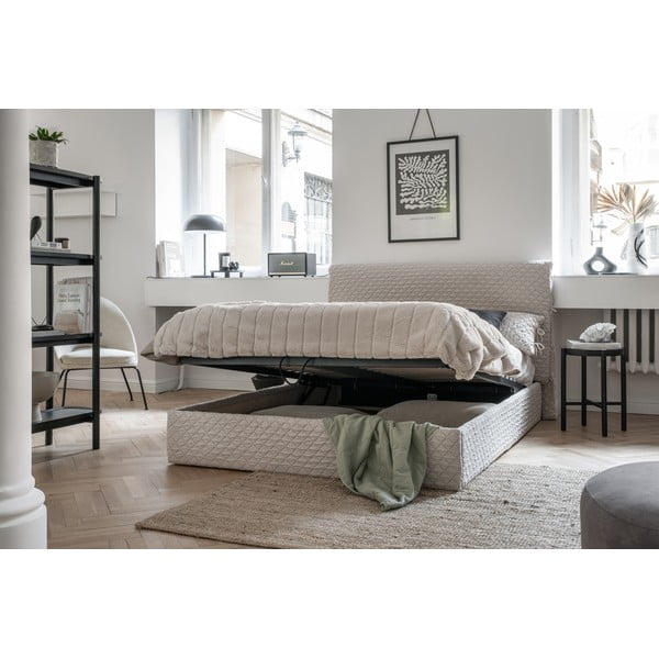 Бежово тапицирано двойно легло и решетка 160x200 cm Sleepy Luna - Miuform-image-1