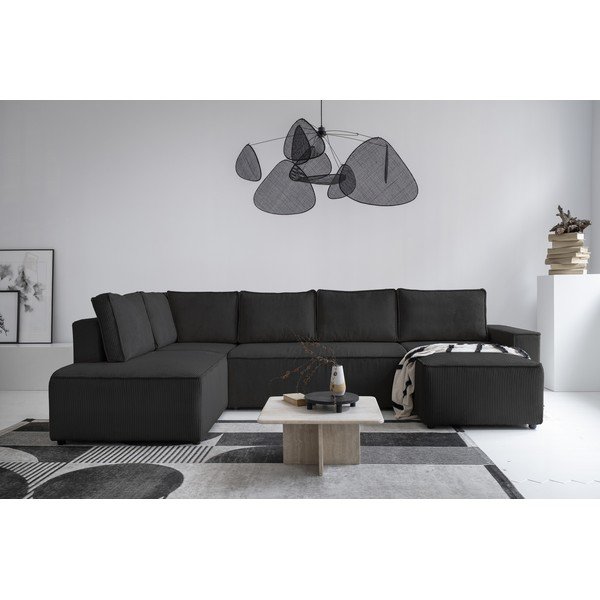 Антрацитен разтегателен ъглов диван от рипсено кадифе (ляв ъгъл/"U" форма) Brave Dave – Miuform-image-1