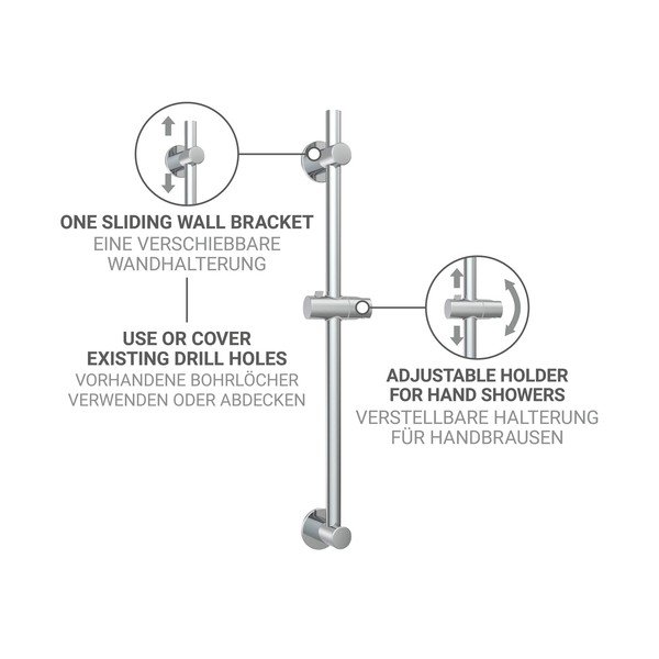 Душ релса  без пробиване от неръждаема стомана в блестящо сребрист цвят с подвижен държач 70 cm – Wenko-image-3