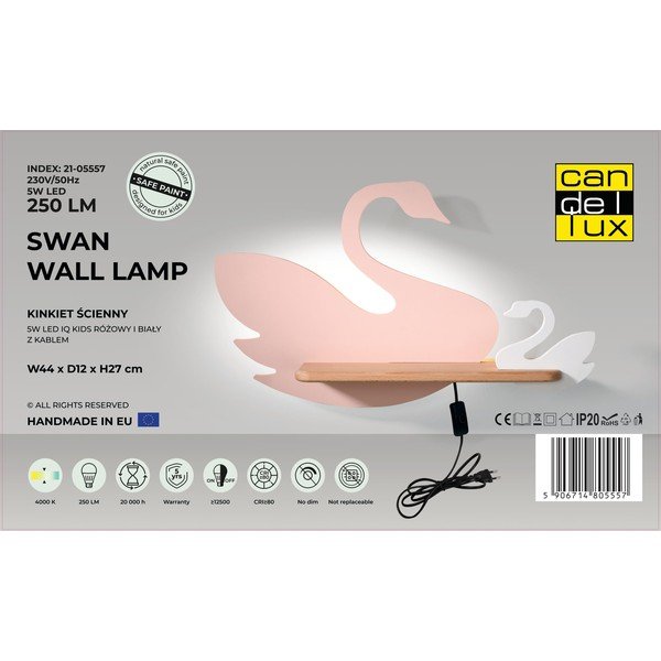 Детско осветително тяло в бяло и розово Swan - Candellux Lighting-image-4