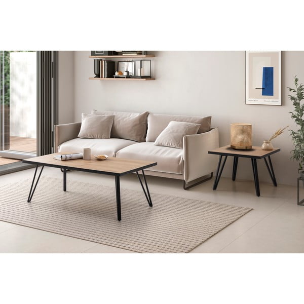 Черна/естествена масичка за кафе с дъбов плот 60x120 cm Sindi - Marckeric-image-1