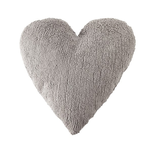 Světle šedý bavlněný ručně vyráběný polštář Lorena Canals Heart, 47 x 50 cm