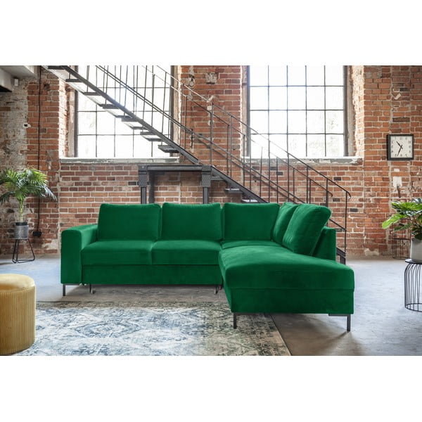 Тъмнозелен кадифен разтегателен ъглов диван (десен ъгъл) Lofty Lilly – Miuform-image-3