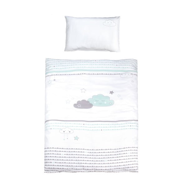 Бяло памучно детско спално бельо за детско креватче 100x135 cm Happy Cloud – Roba