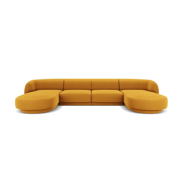 Ъглов диван от кадифе в цвят горчица Miley - Micadoni Home