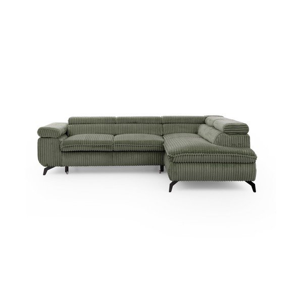 Зелен ъглов диван от рипсено кадифе (десен ъгъл/L форма) Marbeya  – Ropez