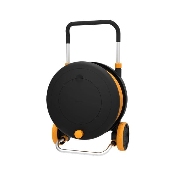 Черна количка с барабан и маркуч за поливане - Fiskars