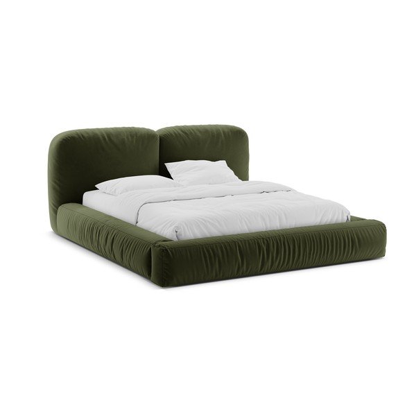 Зелено тапицирано двойно легло с място за съхранение и включена подматрачна рамка 160x200 cm Martina – Micadoni 