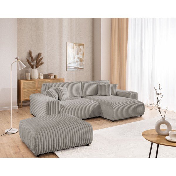 Светлосива табуретка  от рипсено кадифе Justin – Ropez-image-3