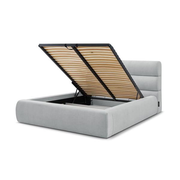 Светлосиво тапицирано двойно легло с място за съхранение с решетка 180x200 cm Jagna - Bobochic Paris-image-4