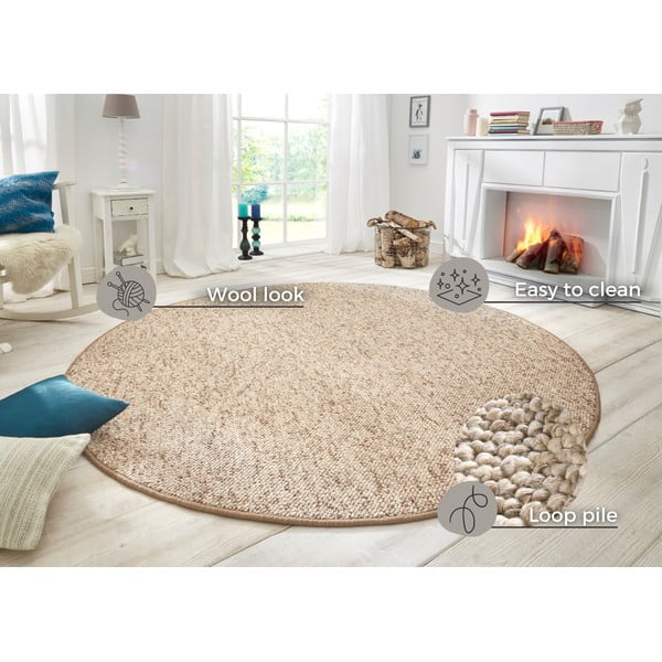 Светлокафяв кръгъл килим ø 200 cm Wolly – BT Carpet-image-4
