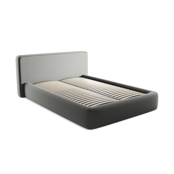 Сиво двойно тапицирано легло с място за съхранение и включена подматрачна рамка 140x200 cm Kiana – Makamii