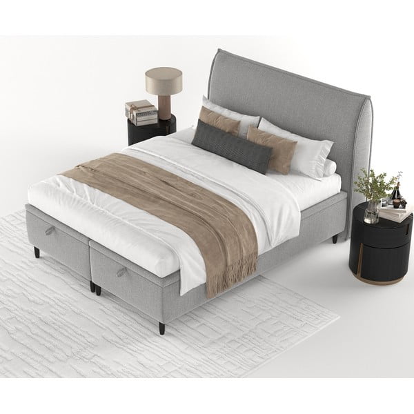 Светлосиво тапицирано двойно легло с място за съхранение 180x200 cm Pearl – Maison de Rêve-image-3