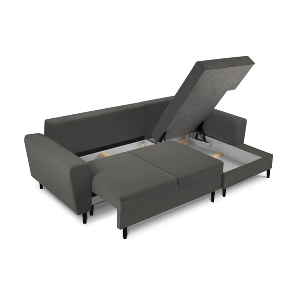 Тъмносив разтегателен ъглов диван с място за съхранение от рипсено кадифе (десен ъгъл) Kyoto – Cosmopolitan Design-image-3