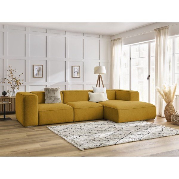 Ъглов диван от букле в цвят жълта охра (десен ъгъл) Zephyr – Bobochic Paris-image-1