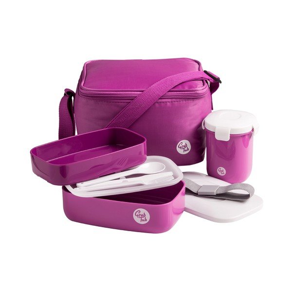 Set tmavě růžového svačinového boxu, hrníčku a tašky Premier Housewares Grub Tub, 21 x 13 cm-image-1