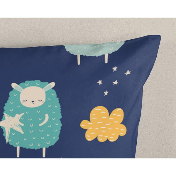 Синьо  единично удължено памучно детско спално бельо 140x220 cm Sheep – Good Morning-image-3