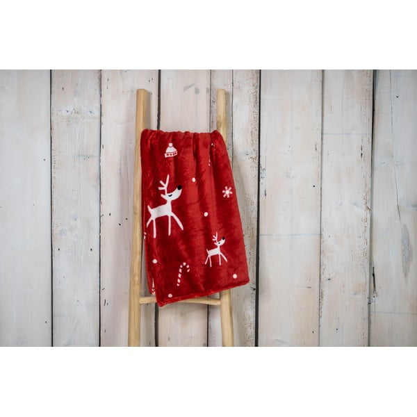 Червено коледно одеяло от микроплюш 200x150 cm Dasher - My House