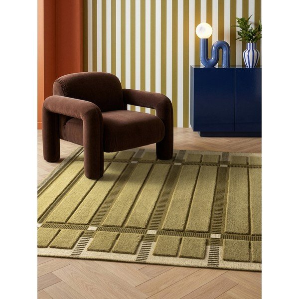 Зелен/бежов ръчно изработен вълнен килим 120x170 cm – Asiatic Carpets-image-1