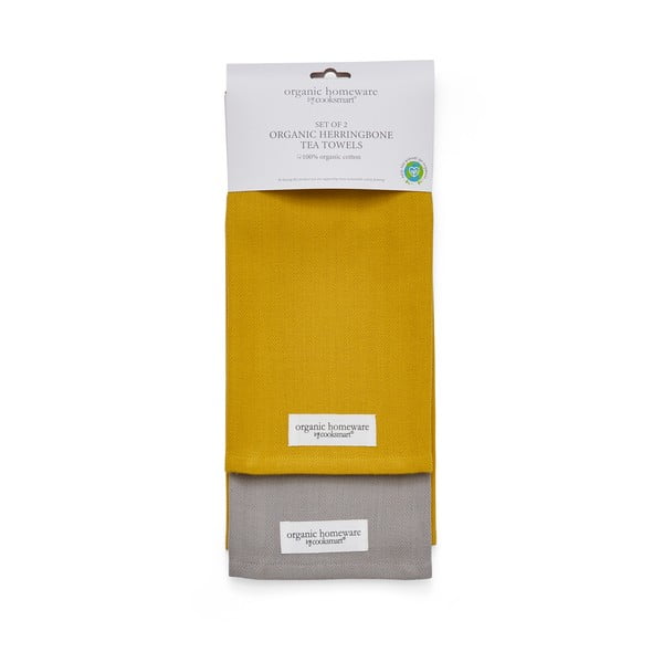 Комплект от 2 жълто-сиви памучни кърпи , 45 x 65 cm Herringbone - Cooksmart ®