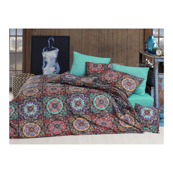 Памучно спално бельо с чаршаф за единично легло Indian, 160 x 220 cm - Mijolnir