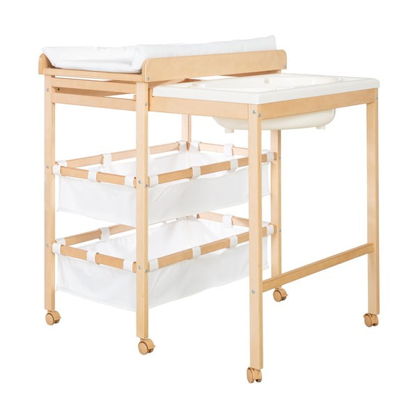 Маса за повиване от декор от бреза в бял и естествен цвят Baby Pool – Roba-image-2