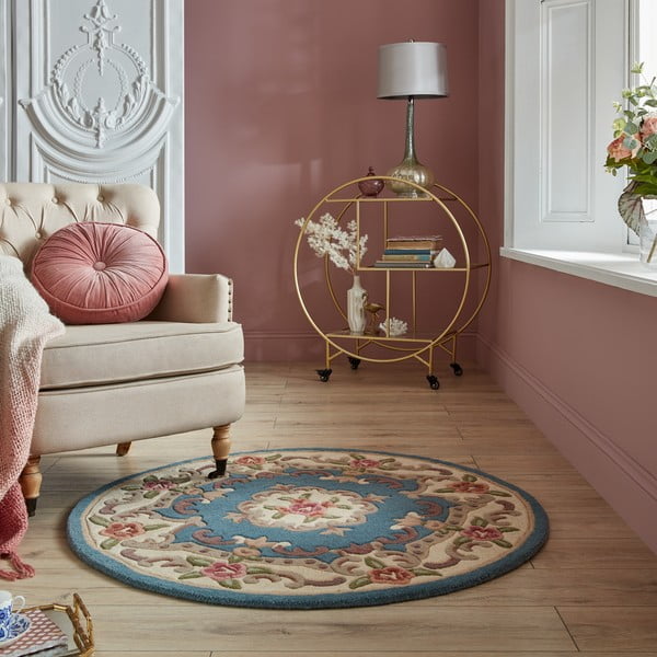 Син вълнен килим , ⌀ 120 cm Aubusson - Flair Rugs-image-1