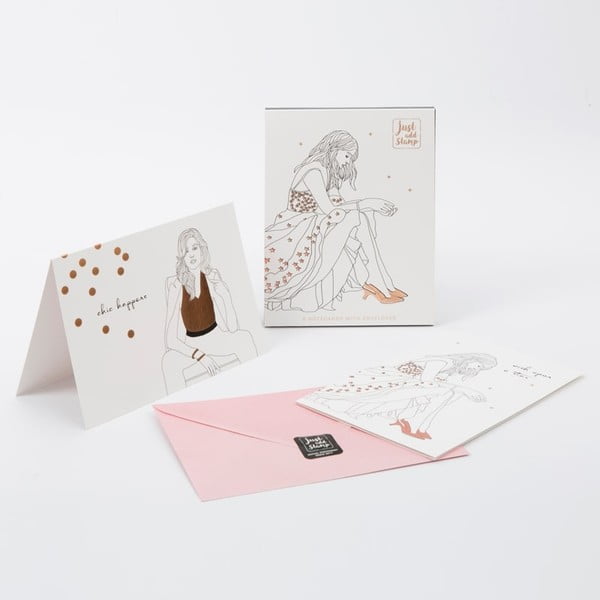 Комплект от 6 картички и розови пликове Само добавете печат Желание - GO Stationery