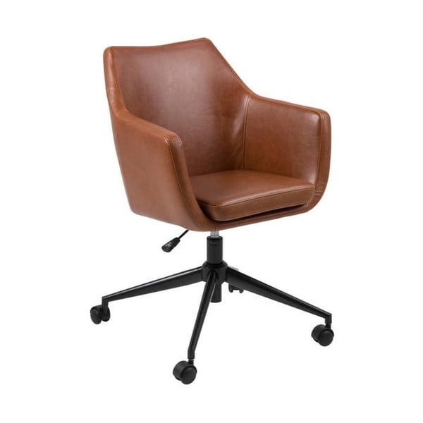 Кафяв офис стол от изкуствена кожа на колела Nora - Actona
