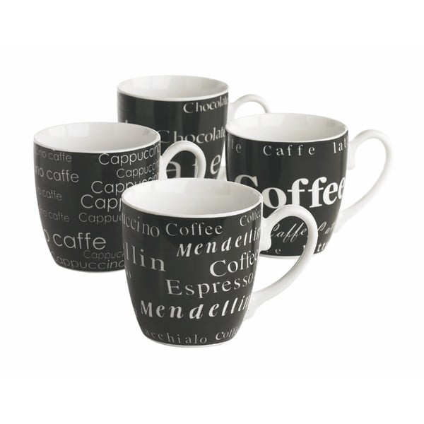 Комплект от 4 черни чаши за кафе, 400 ml - KJ Collection