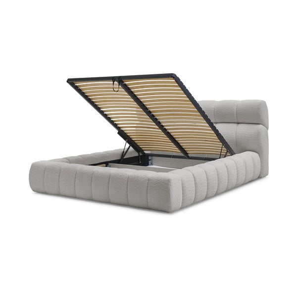 Светлосиво двойно легло 180x200 cm тапицирано с място за съхранение с включена подматрачна рамка Mont Blanc – Bobochic Paris-image-4