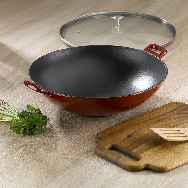 Червен чугунен тиган WOK , ø 36 cm Calido - Kela-image-2