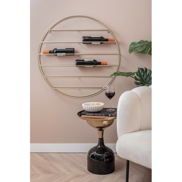 Стенен метален стелаж за вино в златист цвят брой бутилки 12 80x80x9 cm Redondo – PT LIVING-image-1