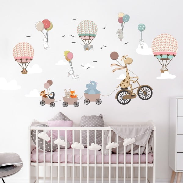 Детски стикер за стена Животни и балони с горещ въздух в облаците, 90 x 60 cm - Ambiance-image-2