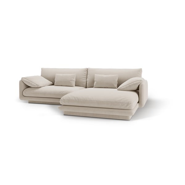 Бял кадифен ъглов диван (десен ъгъл) Torino – Micadoni -image-1