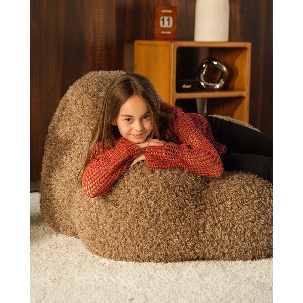 Кафяв детски пуф от изкуствен косъм Momo – Wigiwama-image-2