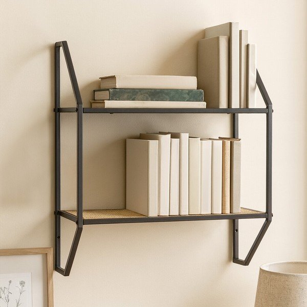 Черен/в естествен цвят на няколко нива метален стенен рафт 61 cm Depok – Premier Housewares-image-1